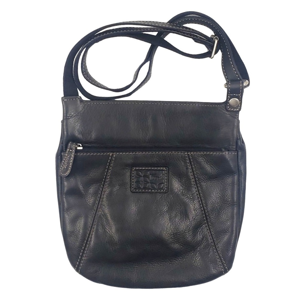 VTG Fossil Leather Crossbody Organizer Medium Bag Black